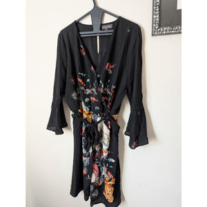 Luxology Black Floral Long Sleeve women's Dress L